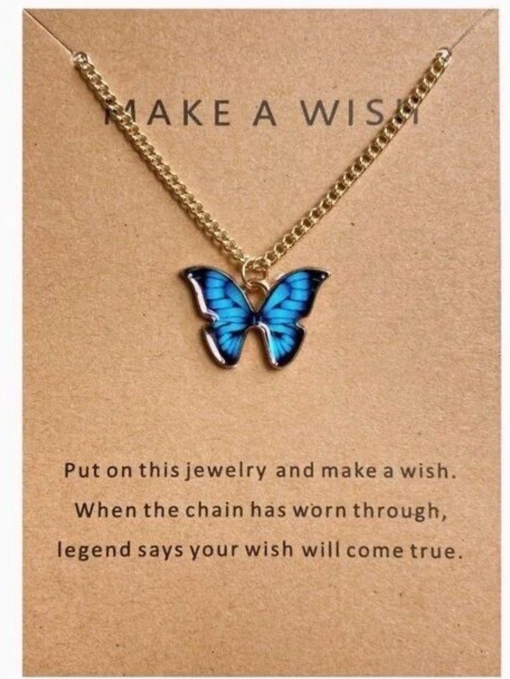 Beautiful blue butterfly make a wish charm necklace